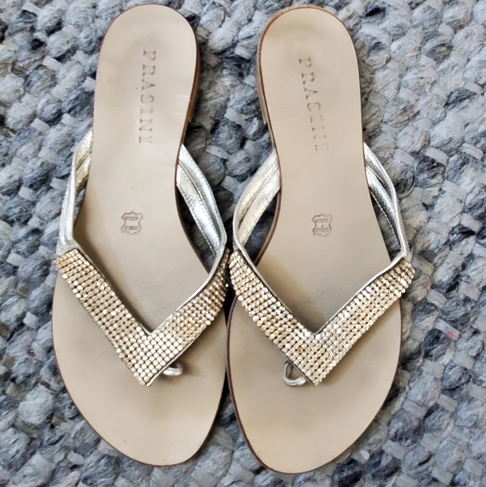 PRASINI Sandals, Size EU 38, Gold with Rhinestone.
